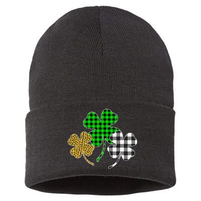 Irish Shamrocks Leopard Buffalo green St Patrick's Day Sustainable Knit Beanie