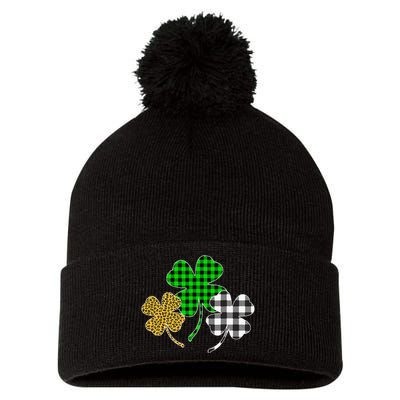 Irish Shamrocks Leopard Buffalo green St Patrick's Day Pom Pom 12in Knit Beanie