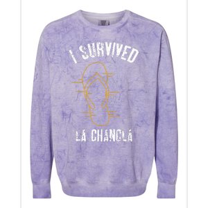 I Survived La Chancla Slippers Funny Mexican Culture Gift Colorblast Crewneck Sweatshirt