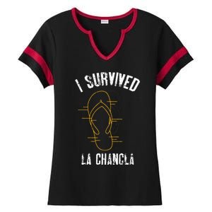 I Survived La Chancla Slippers Funny Mexican Culture Gift Ladies Halftime Notch Neck Tee