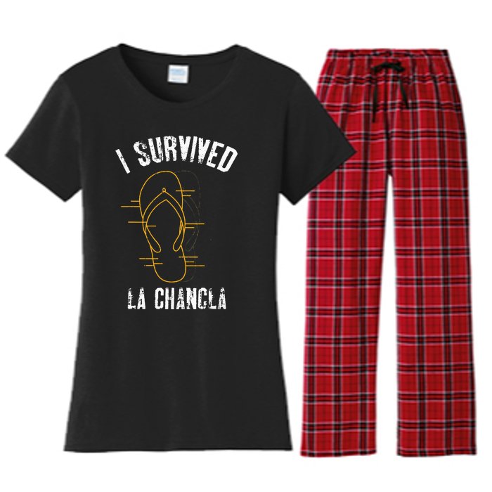 I Survived La Chancla Slippers Funny Mexican Culture Gift Women's Flannel Pajama Set