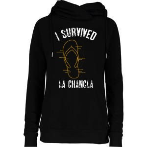 I Survived La Chancla Slippers Funny Mexican Culture Gift Womens Funnel Neck Pullover Hood