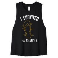 I Survived La Chancla Slippers Funny Mexican Culture Gift Women's Racerback Cropped Tank