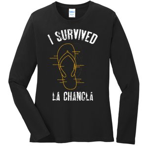 I Survived La Chancla Slippers Funny Mexican Culture Gift Ladies Long Sleeve Shirt