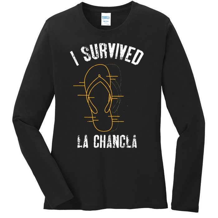 I Survived La Chancla Slippers Funny Mexican Culture Gift Ladies Long Sleeve Shirt