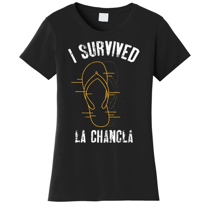 I Survived La Chancla Slippers Funny Mexican Culture Gift Women's T-Shirt