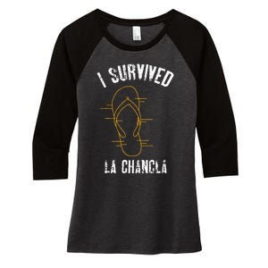 I Survived La Chancla Slippers Funny Mexican Culture Gift Women's Tri-Blend 3/4-Sleeve Raglan Shirt