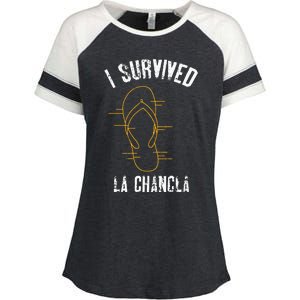 I Survived La Chancla Slippers Funny Mexican Culture Gift Enza Ladies Jersey Colorblock Tee