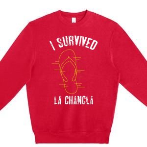 I Survived La Chancla Slippers Funny Mexican Culture Gift Premium Crewneck Sweatshirt