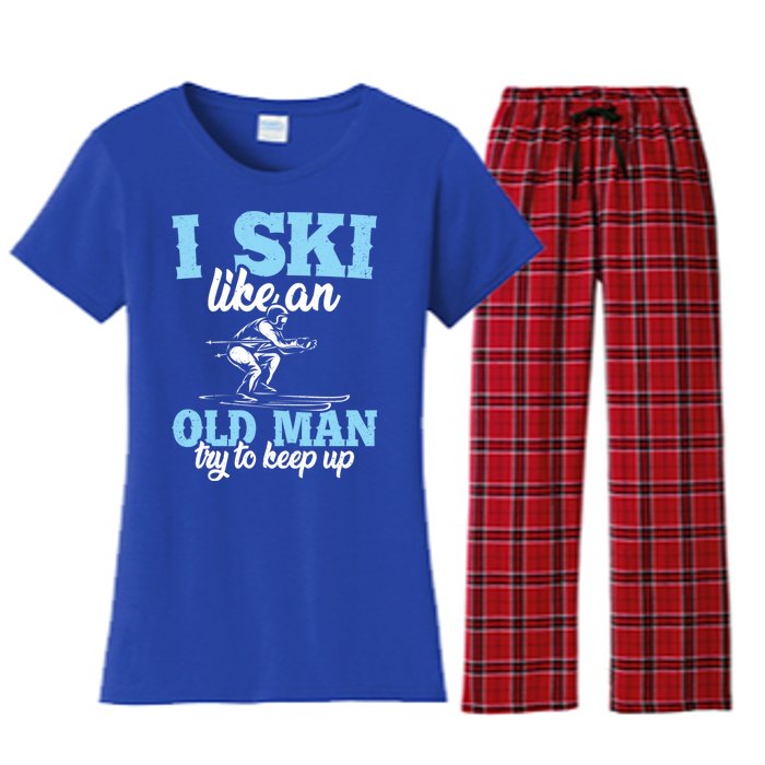 I Ski Like An Old And Try To Keep Up Vintage Retro Gift Women's Flannel Pajama Set