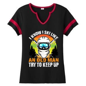 I Ski Like An Old Skiing Grandpa Father Ski Sport Meaningful Gift Ladies Halftime Notch Neck Tee