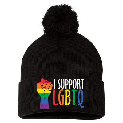 I Support Lgbtq Pom Pom 12in Knit Beanie