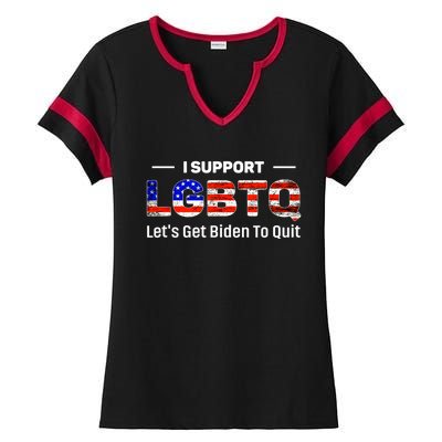 I Support LGBTQ Let's Get Biden To Quit Ladies Halftime Notch Neck Tee