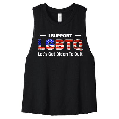 I Support LGBTQ Let's Get Biden To Quit Women's Racerback Cropped Tank