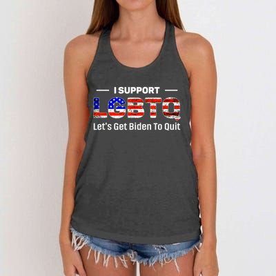 I Support LGBTQ Let's Get Biden To Quit Women's Knotted Racerback Tank