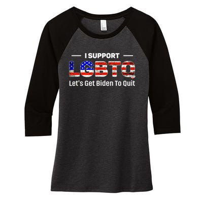 I Support LGBTQ Let's Get Biden To Quit Women's Tri-Blend 3/4-Sleeve Raglan Shirt