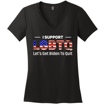 I Support LGBTQ Let's Get Biden To Quit Women's V-Neck T-Shirt