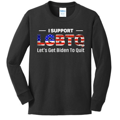 I Support LGBTQ Let's Get Biden To Quit Kids Long Sleeve Shirt