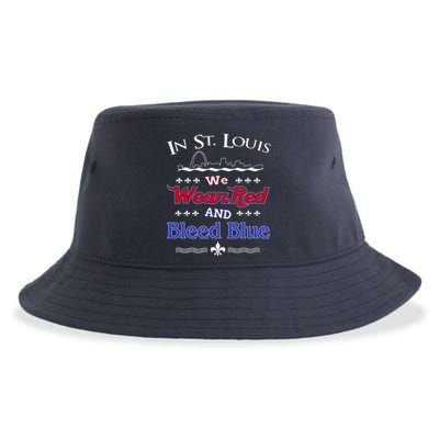 In St. Louis We Wear Red and Bleed Blue Sports Fan Sustainable Bucket Hat