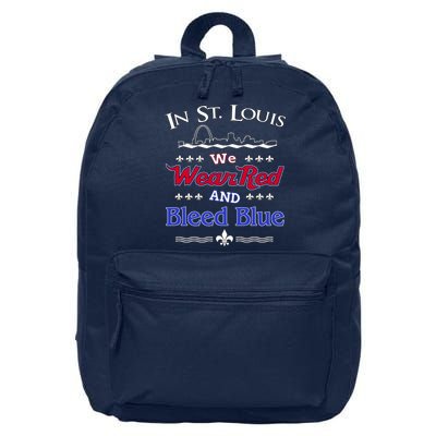 In St. Louis We Wear Red and Bleed Blue Sports Fan 16 in Basic Backpack