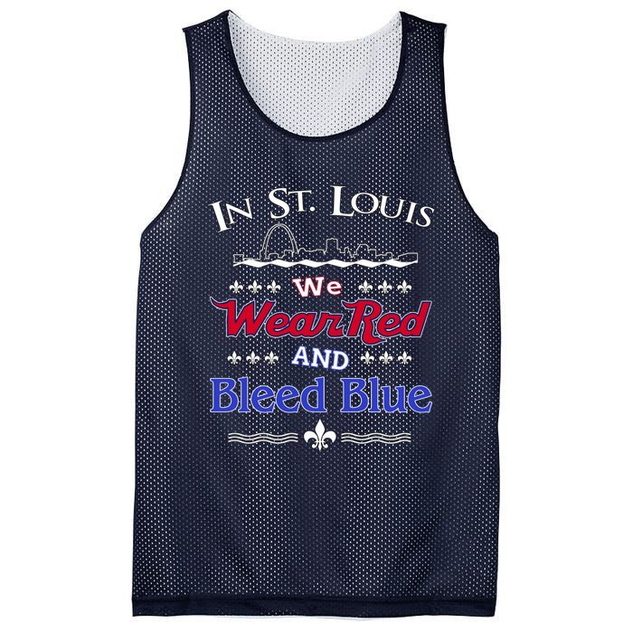 In St. Louis We Wear Red and Bleed Blue Sports Fan Mesh Reversible Basketball Jersey Tank