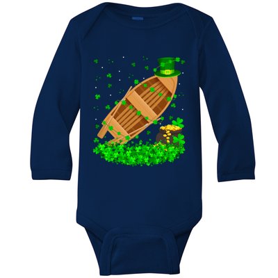 Irish Shamrock Leprechaun Fishing Boat St Patrick's Day Cool Gift Baby Long Sleeve Bodysuit