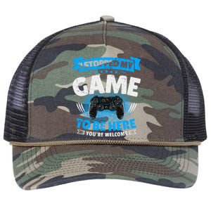 I Stopped My Game To Be Here Gaming Funny Video Gamer Gift Retro Rope Trucker Hat Cap