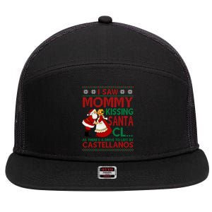 I Saw Mommy Kissing Santa Claus As There's A Driver To Left Gift 7 Panel Mesh Trucker Snapback Hat