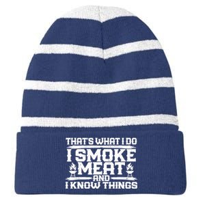 I Smoke Meat And I Know Things Grilling BBQ Lovers Striped Beanie with Solid Band