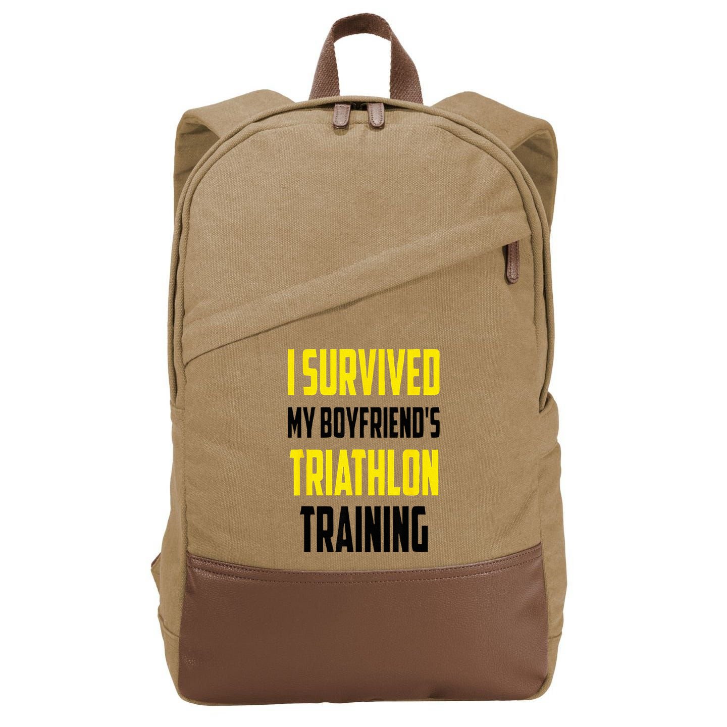 I Survived My BoyfriendS Triathlon Training Triathlete Cotton Canvas Backpack