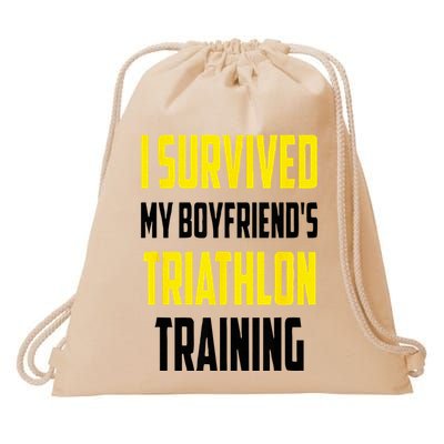 I Survived My BoyfriendS Triathlon Training Triathlete Drawstring Bag