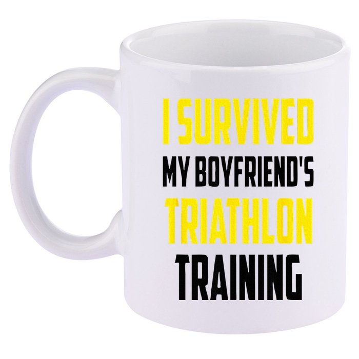 I Survived My BoyfriendS Triathlon Training Triathlete 11oz C Handle Ceramic Mug