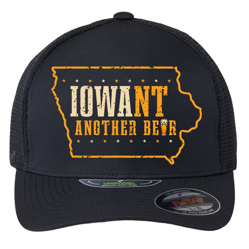 Iowa State Map I Want Another Beer Funny Drinking Flexfit Unipanel Trucker Cap