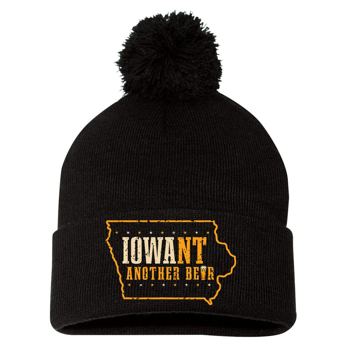 Iowa State Map I Want Another Beer Funny Drinking Pom Pom 12in Knit Beanie