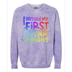 I Survived My First Year Of Teaching Back To School Teacher Colorblast Crewneck Sweatshirt