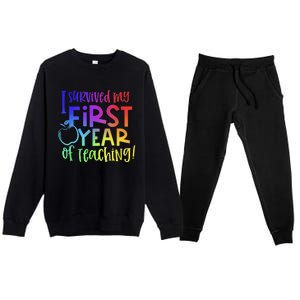 I Survived My First Year Of Teaching Back To School Teacher Premium Crewneck Sweatsuit Set