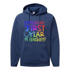 I Survived My First Year Of Teaching Back To School Teacher Performance Fleece Hoodie