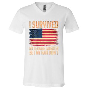 I Survived My Teenage Daughter FatherS Day Funny V-Neck T-Shirt