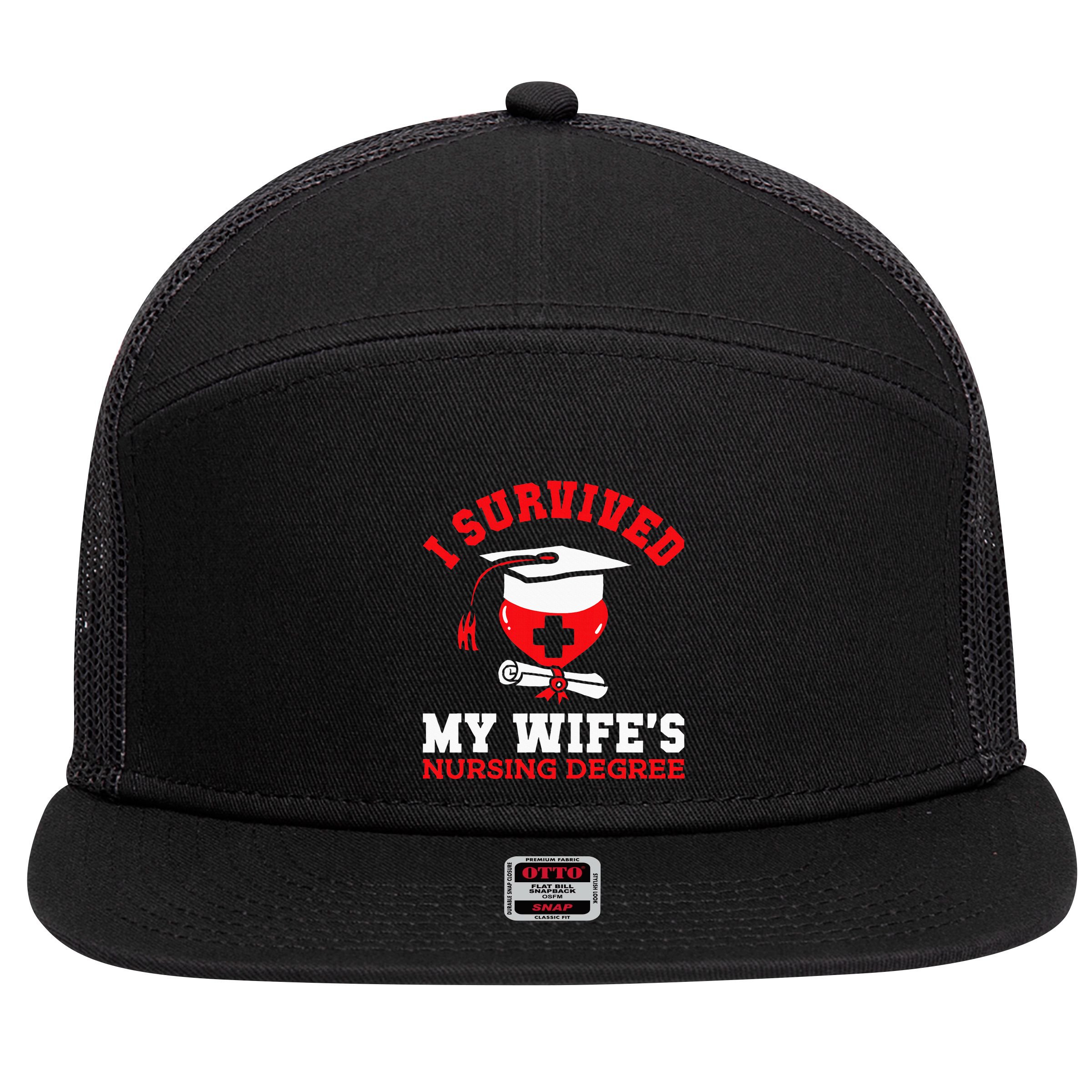 I Survived My WifeS Nursing Degree Nurse Rn Graduation 2024 7 Panel Mesh Trucker Snapback Hat