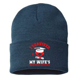 I Survived My WifeS Nursing Degree Nurse Rn Graduation 2024 Sustainable Knit Beanie