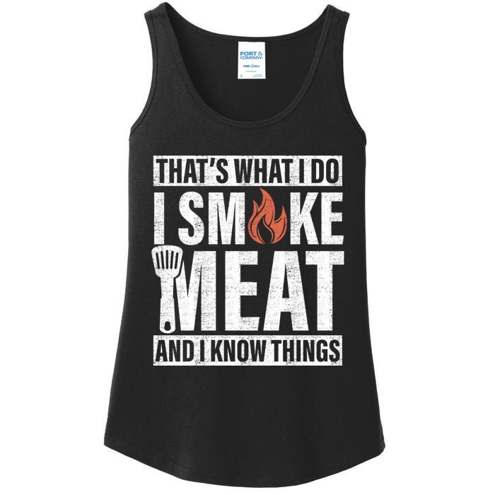 I Smoke Meat And I Know Things Funny BBQ Smoker Ladies Essential Tank