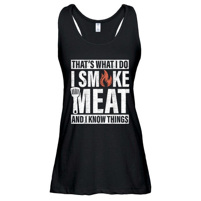 I Smoke Meat And I Know Things Funny BBQ Smoker Ladies Essential Flowy Tank