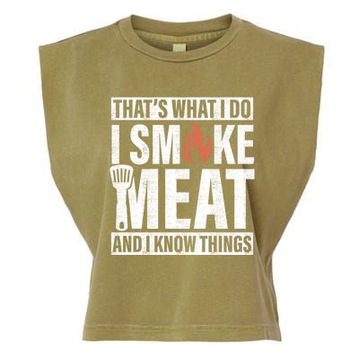 I Smoke Meat And I Know Things Funny BBQ Smoker Garment-Dyed Women's Muscle Tee