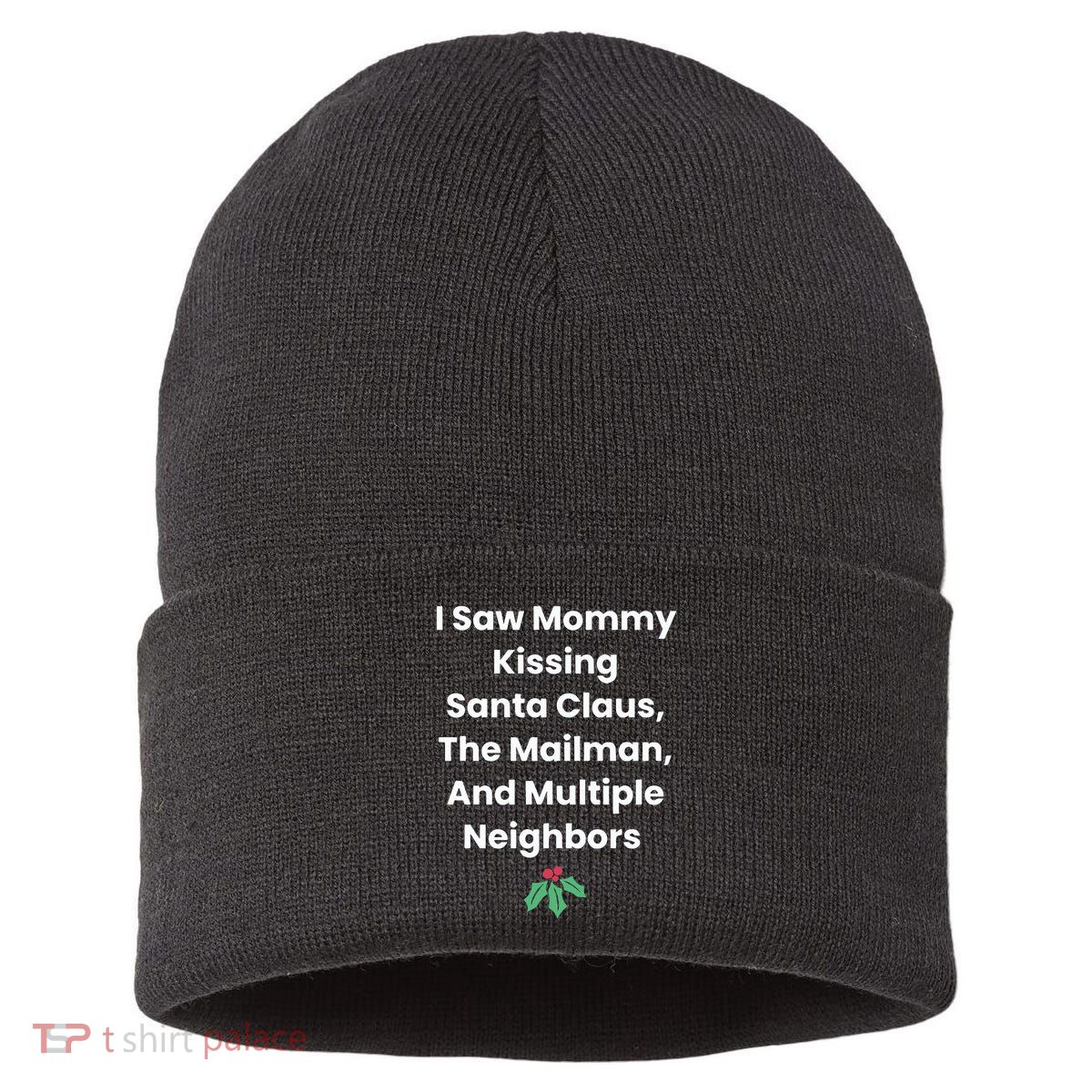 I Saw Mommy Kissing Santa Claus The Mailman & Multiple Neighbors Sustainable Knit Beanie