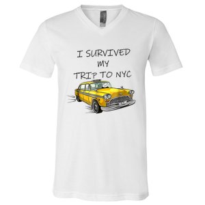 I Survived My Trip To NYC New York City Yellow Taxi Meme V-Neck T-Shirt