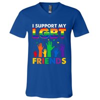 I Support My Lgbt Friends Lgbtq Pride Pride Month Cute Gift V-Neck T-Shirt