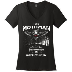 I Saw Mothman In Point Pleasant West Virginia Cryptid Women's V-Neck T-Shirt