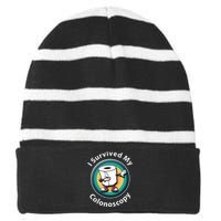 I Survived My Colonoscopy Survivor Funny Hospital Patient Striped Beanie with Solid Band