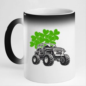 Irish Shamrock Monster Truck St Patrick's Day Cute Gift 11oz Black Color Changing Mug