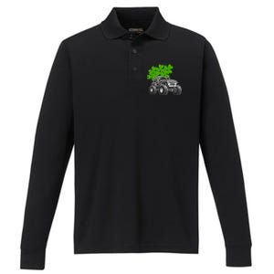 Irish Shamrock Monster Truck St Patrick's Day Cute Gift Performance Long Sleeve Polo